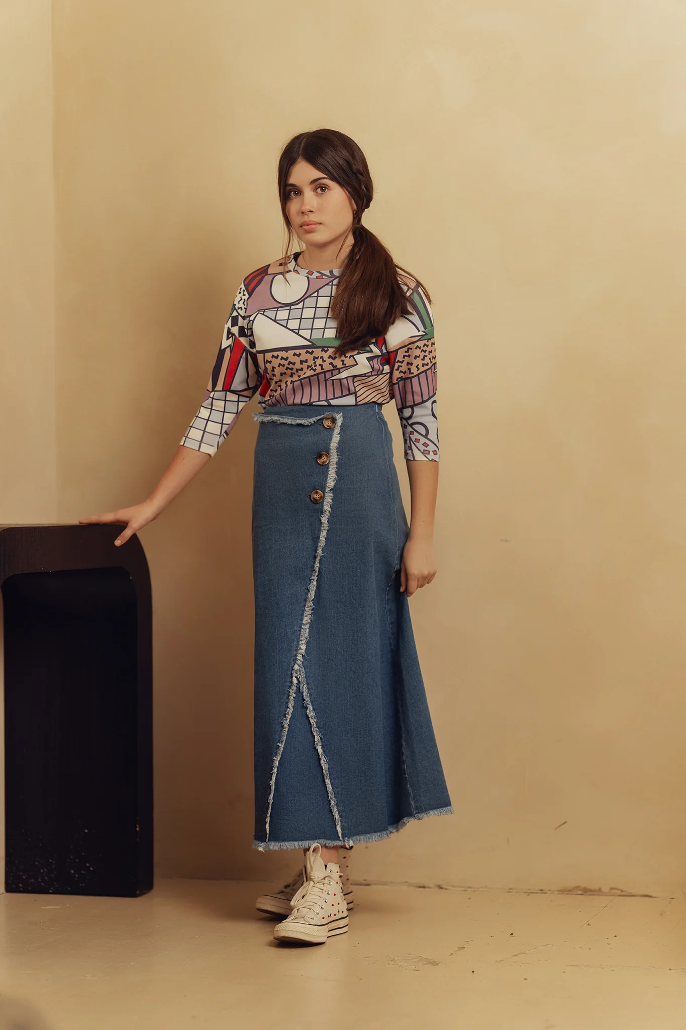 BAMBOO MULTI COLORED ABSTRACT PRINT TOP [FINAL SALE] - Image 4